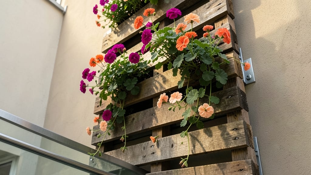 Vertical Pallet Garden with Geraniums